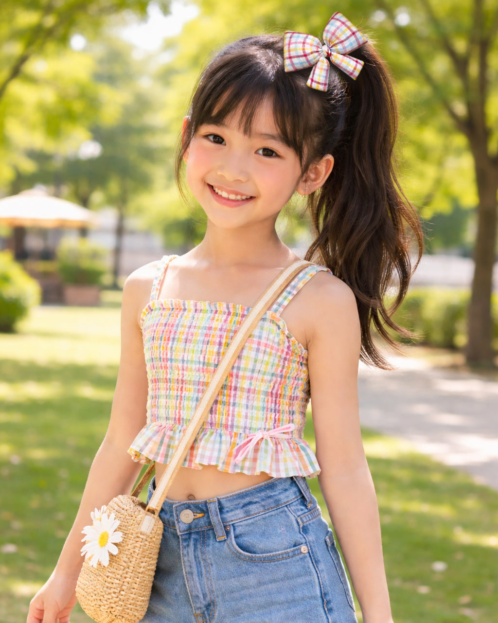 Polka Dot & Plaid Bow Ponytail - 3 sets of pairs