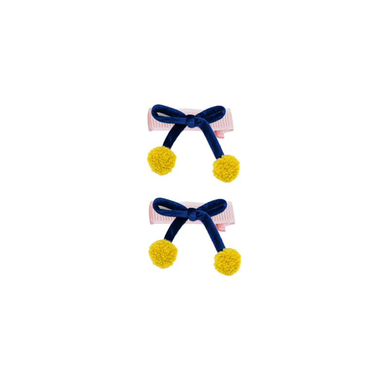 Velvet Pom Pom Bow Clips