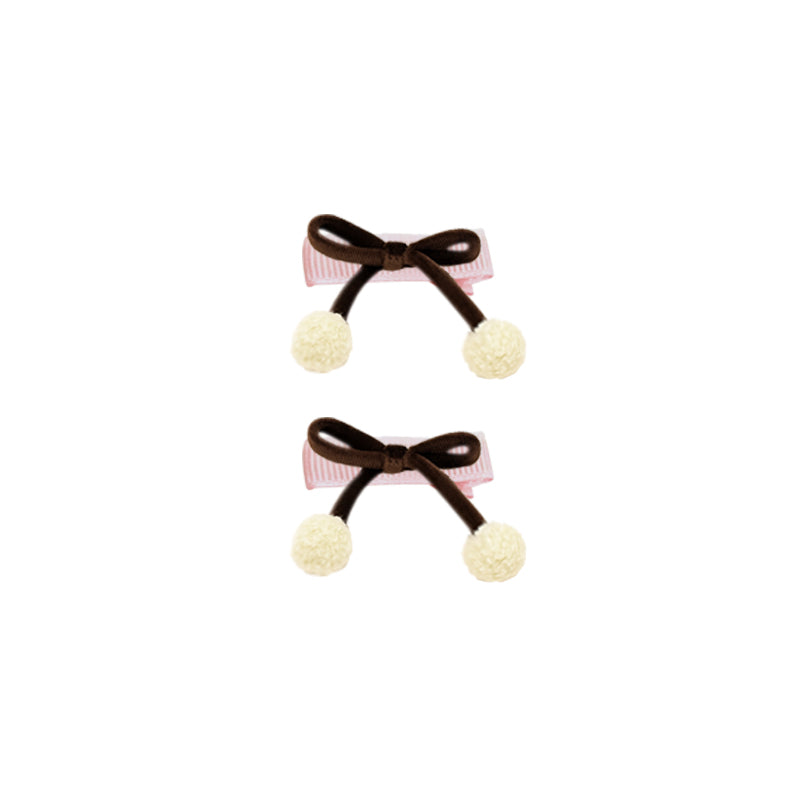 Velvet Pom Pom Bow Clips