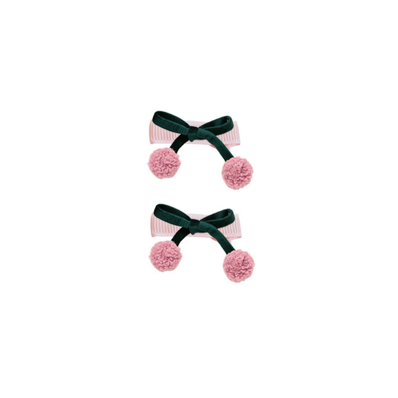 Velvet Pom Pom Bow Clips