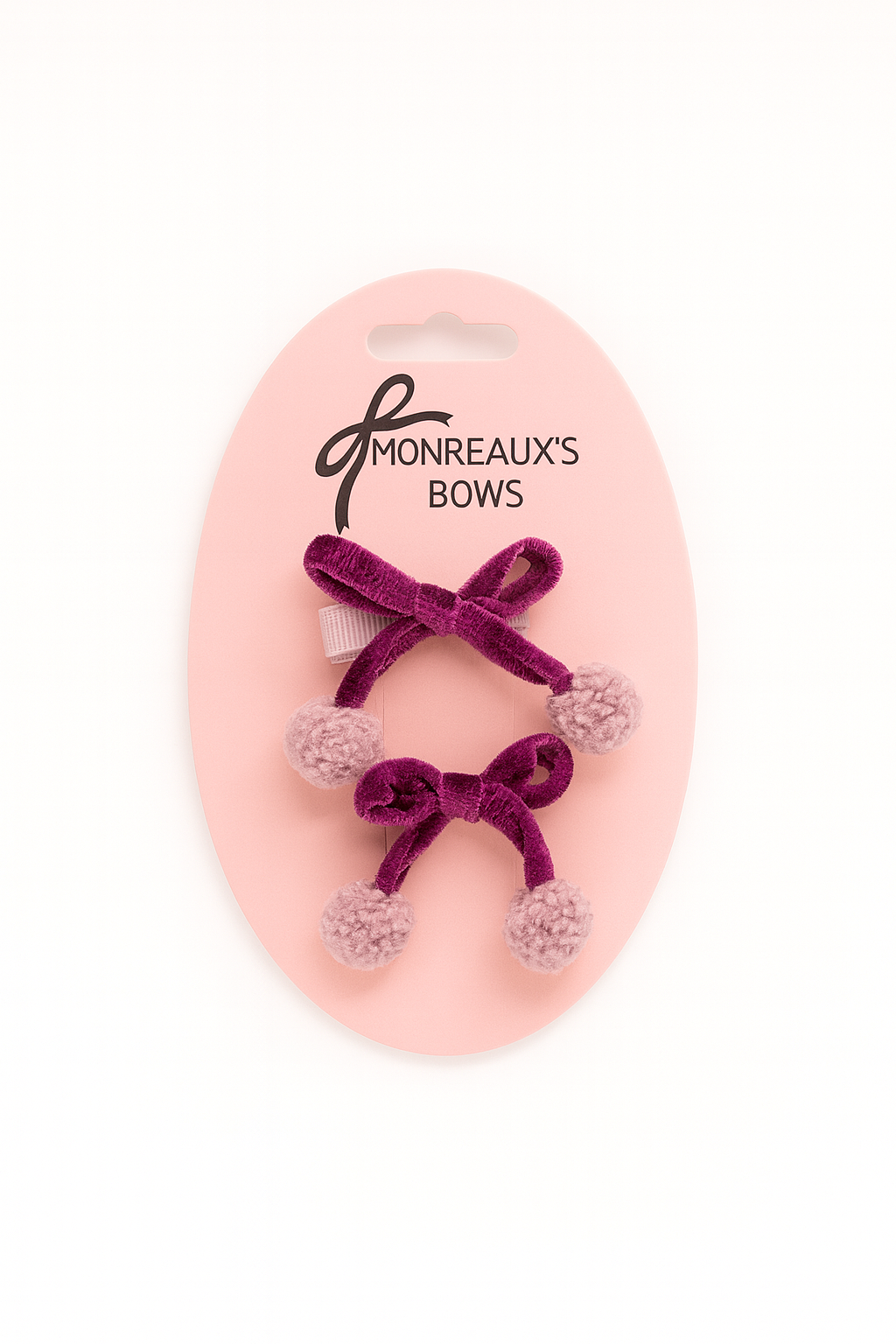 Velvet Pom Pom Bow Clips