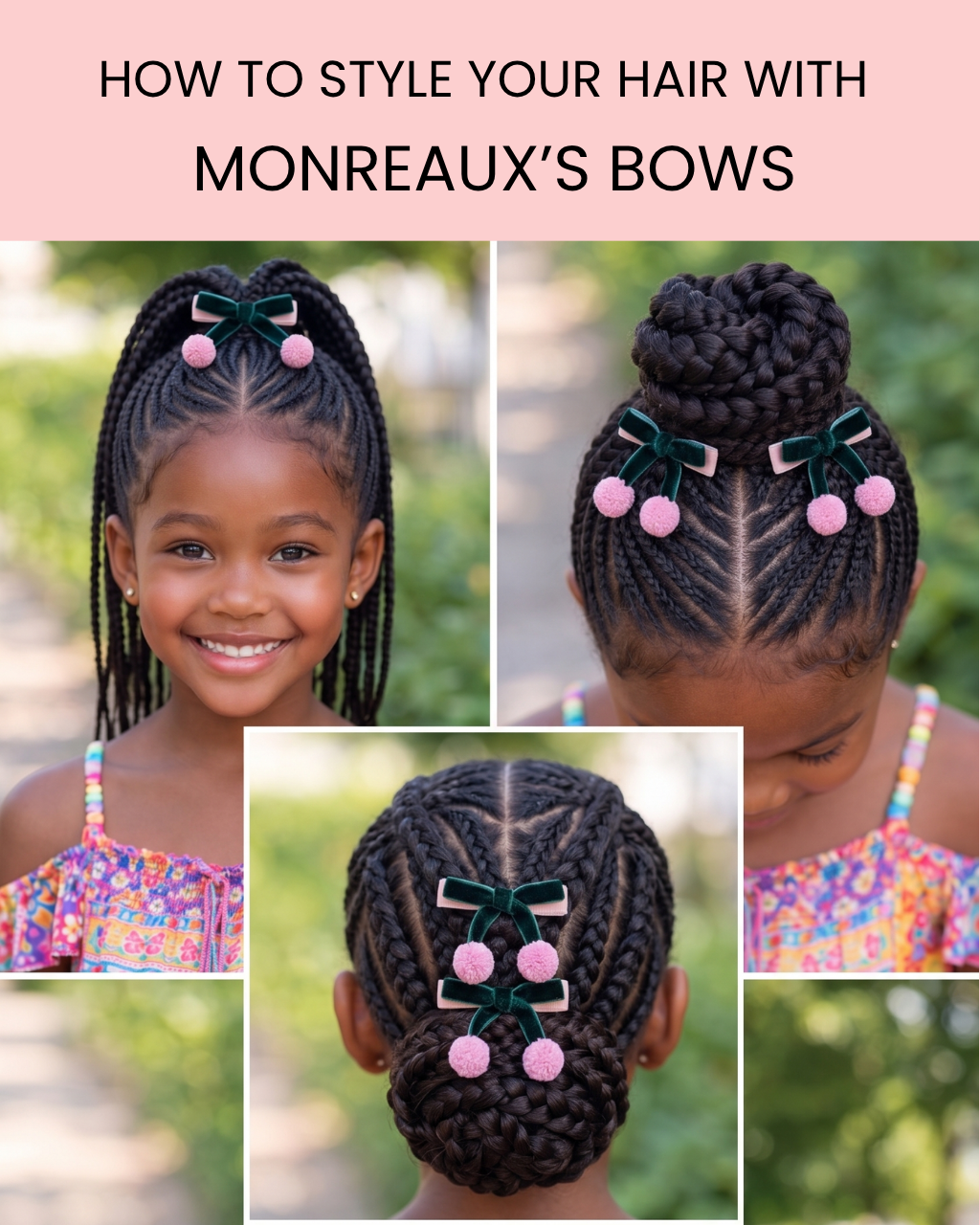 Velvet Pom Pom Bow Clips  - 3 sets